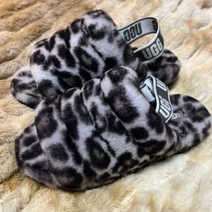 UGG Black and Gray Animal Print Slippers